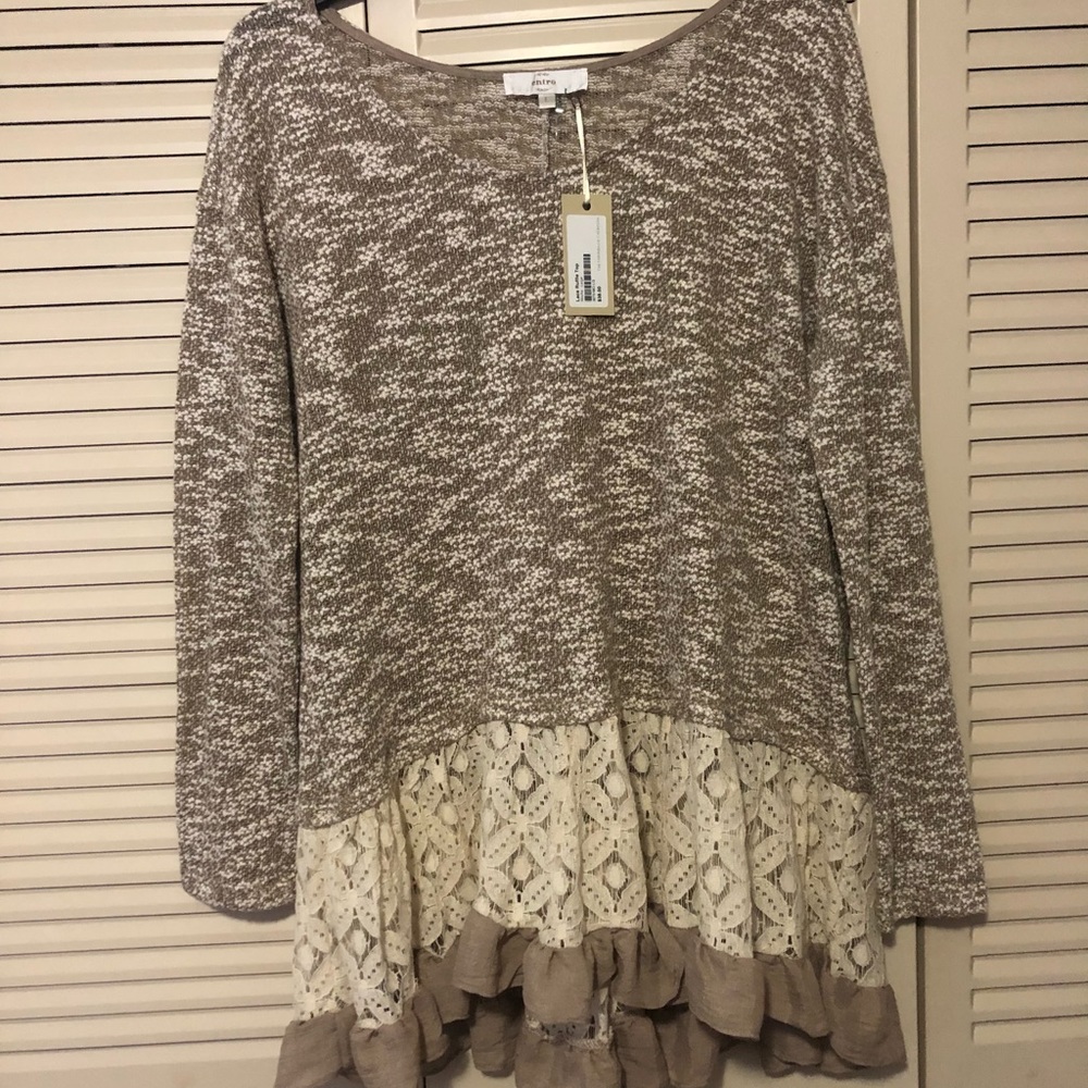 Entro NWT Ladies Long Sleeve Lace Lightweight Sweater in Mocha/Cream Marled Knit - Picture 5 of 7
